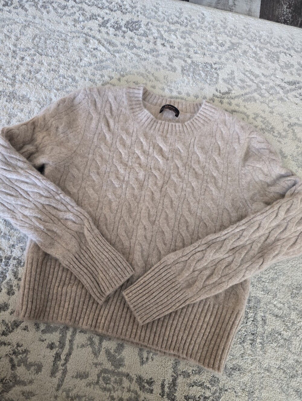 Quince Cashmere Cable Knit Crewneck Sweater - Light Taupe